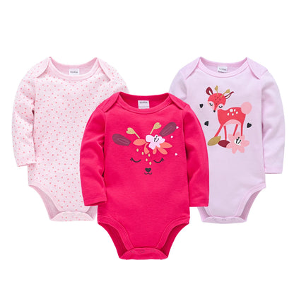 3/5/6 Pcs/Set  Baby Girls Clothing Set Red Deer Christmas Cute Printing Baby Bodysuit Long Sleeve Kids Rompers Cotton for 3-24M