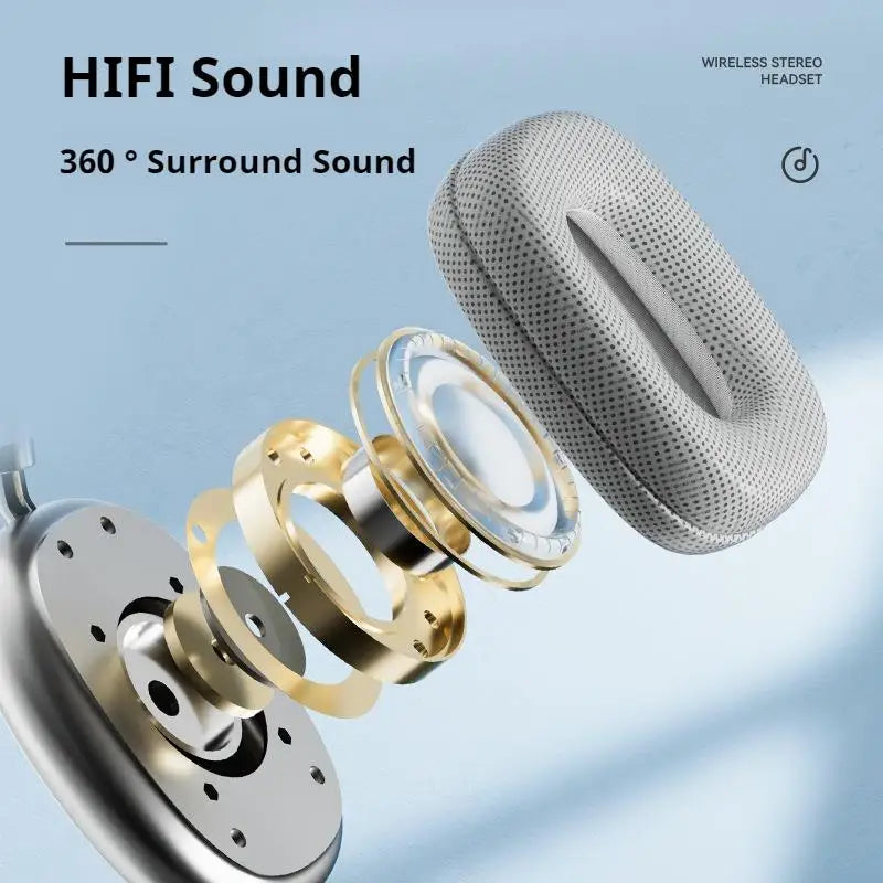 Original 9D Surround Sound Headsets Metal Wireless Bluetooth Headphones with HD Mic Noise Reduction Gaming Earphones for iPhone
