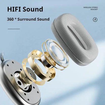 Original 9D Surround Sound Headsets Metal Wireless Bluetooth Headphones with HD Mic Noise Reduction Gaming Earphones for iPhone