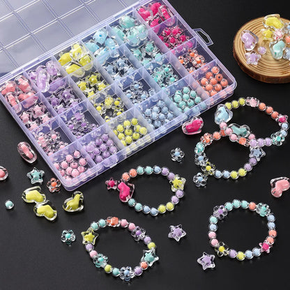 24 Grid/box Heart Star Acrylic Beads Flower Round Spacer Loose Bead