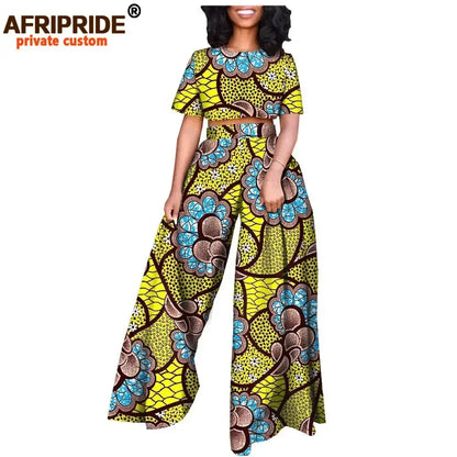 African 2 Piece Set for Women Print Tops and Ankara Pants Dashiki Clothing Tracksuit Short Blouse Outfits Wax AFRIPRIDE A2026001