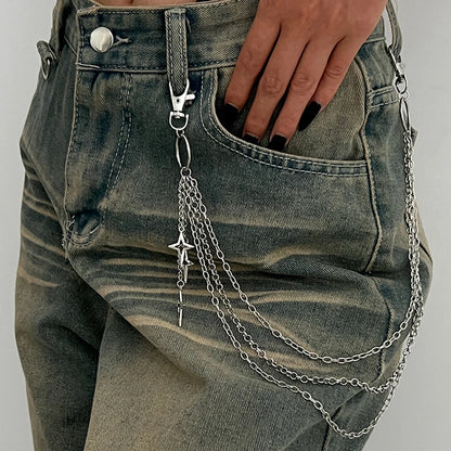Punk Multilayer Metal Star Pendant Pant Chain Hip Hop Waist keychain Jeans Chain Women Trendy Jewelry Accessories Gifts