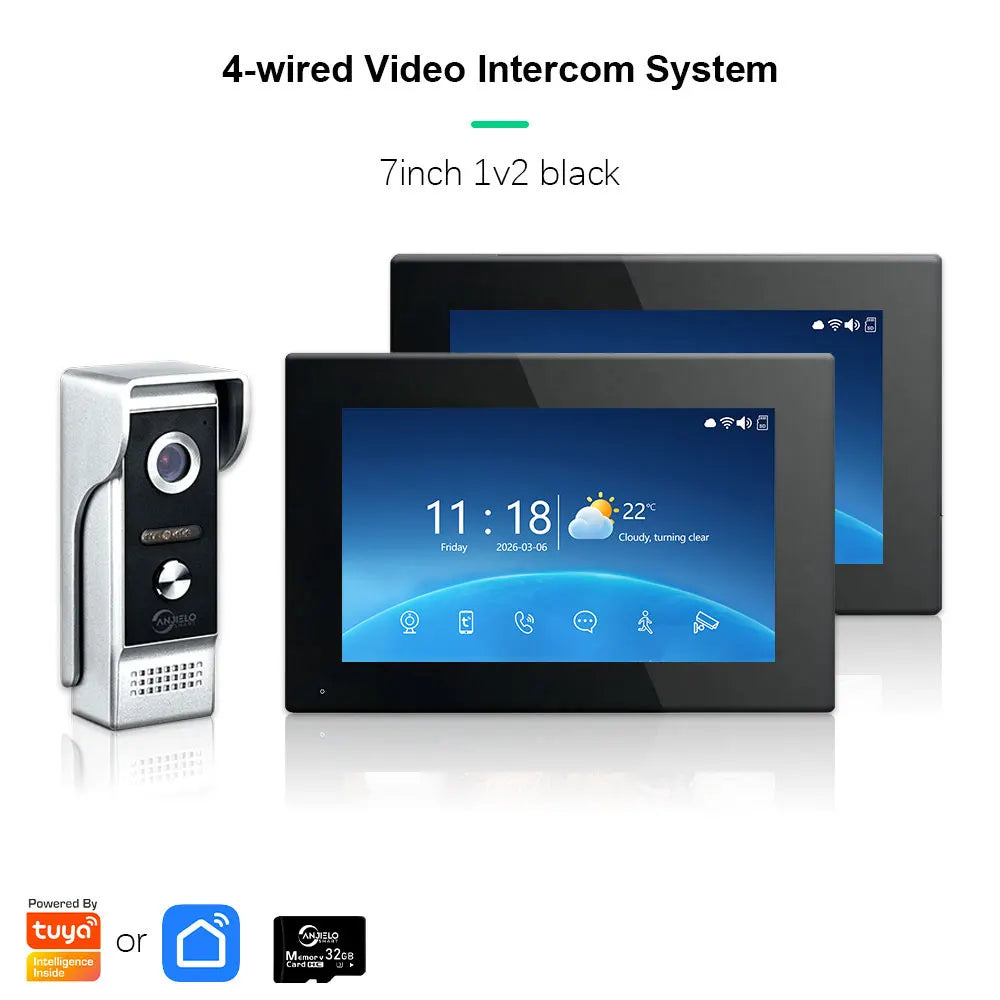 ANJIELO Tuya Smart Video Intercom System 7 inch 10 Touch Screen Video Doorbell Suit for Home Apartment