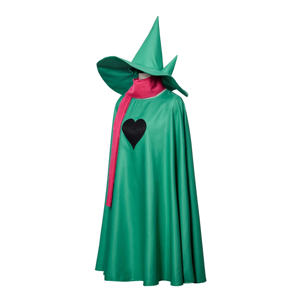 Deltarune Ralsei Cosplay Full Set, 3 Pieces Green Cloak, Wizard Hat & Pink Scarf, Halloween Game Role Play Costume