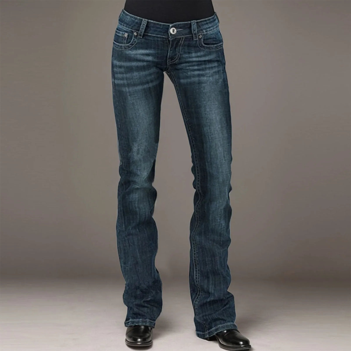 Jeans For Womens Stretch Mid Waisted Denim Pants Button Straight Leg Jeans Skinny Fit Denim Trousers Casual Ladies Streetwear