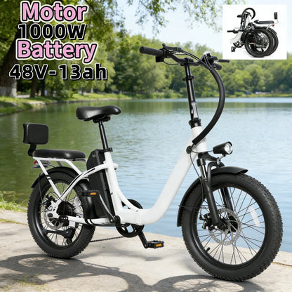 48V13AH detachable battery electric scooter, 20-inch foldable parent-child riding E-BIKE. , 1000W brushless motor electric bicyc