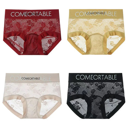 4PCS Women Seamless Panties Transparent Briefs Plus Size Lace Antibacterial Panties