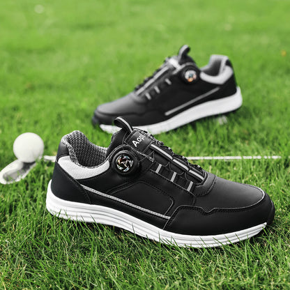 Men's Golf Shoes, New Style, Fashionable, Simple, Versatile, Solid Color, Waterproof Upper, Versatile, Stylish, Casual Sports Shoes for Men, Outdoor Youth Fashion, Men's Rotating Buckle Design, Thick Sole, Height-Increasing,