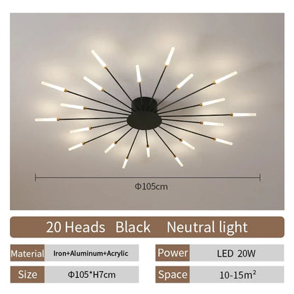 Multi-Head LED Ceiling Light | Black & Gold-Tone Surface Mount | Living Rooms, Dining Rooms & Bedrooms