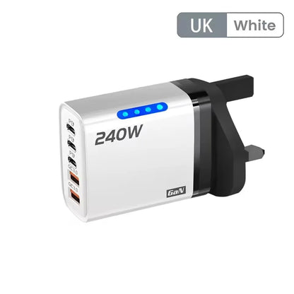 240w Gan Fast Charger With Led Light 5 In 1 2usb+3type-C Multi Port Phone Charger For Iphone15-17Series Samsung Huawei Xiaomi 15