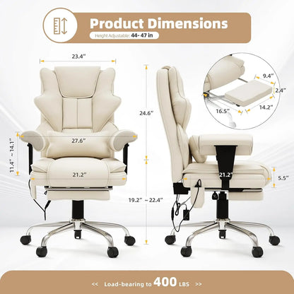 7-Point Massage Heated Office Chair with Footrest Ergonomic Adjustable Armrest for Office Study Gaming, Customized