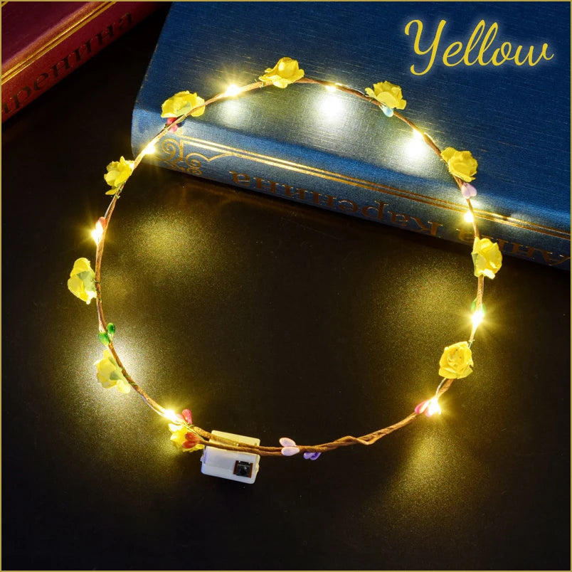 10-100Pcs LED Flower Headbands Glowing Garland Light Up Headbands Glow in the Dark Headband Wedding Beach Party Birthday Supplie
