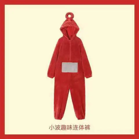Adult Kids Teletubbies Costumes Soft Long Sleeves Piece Pajamas Costume Lala Home Clothes Cosplay Adult Unisex HomeWear
