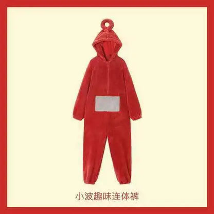 Adult Kids Teletubbies Costumes Soft Long Sleeves Piece Pajamas Costume Lala Home Clothes Cosplay Adult Unisex HomeWear