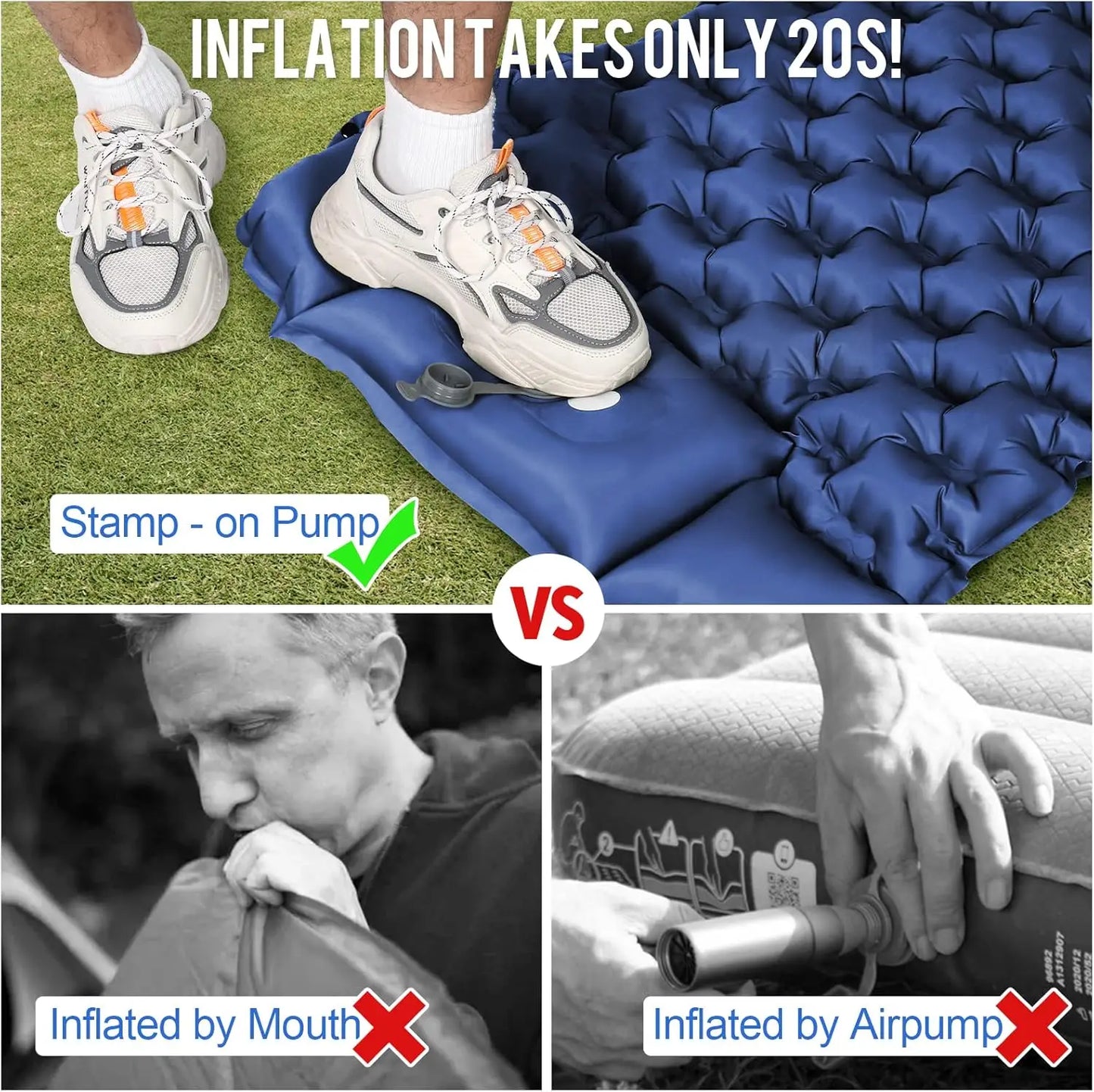 Outdoor Camping Inflatable Mattress Sleeping Pad With Pillows Ultralight Air Mat Built In Inflator Pump Hiking