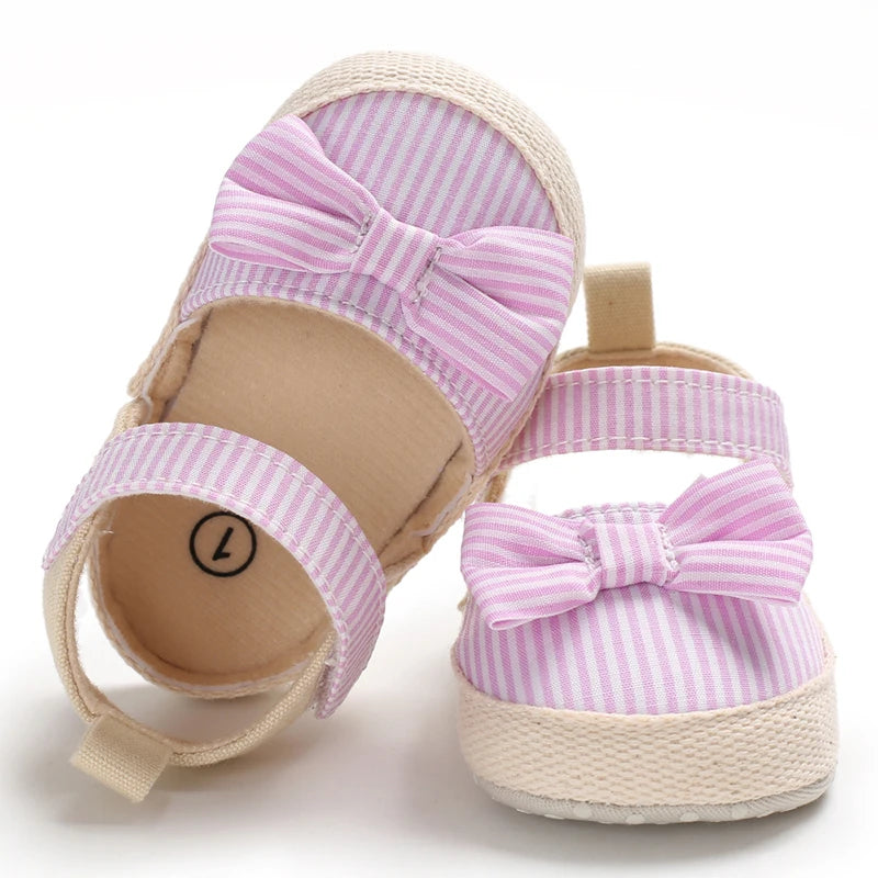 Bow Canvas Baby Girls Sandals, Summer Soft Sole Comfortable Lightweight Casual Walking Shoes