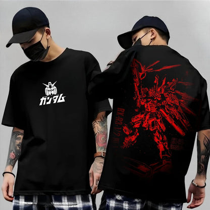 Japanese Anime Mobile Suit RX-78-2 Gundam Summer Short Sleeve Cotton Print T-shirts Men Women Harajuku Y2k Parent-child Tee Tops