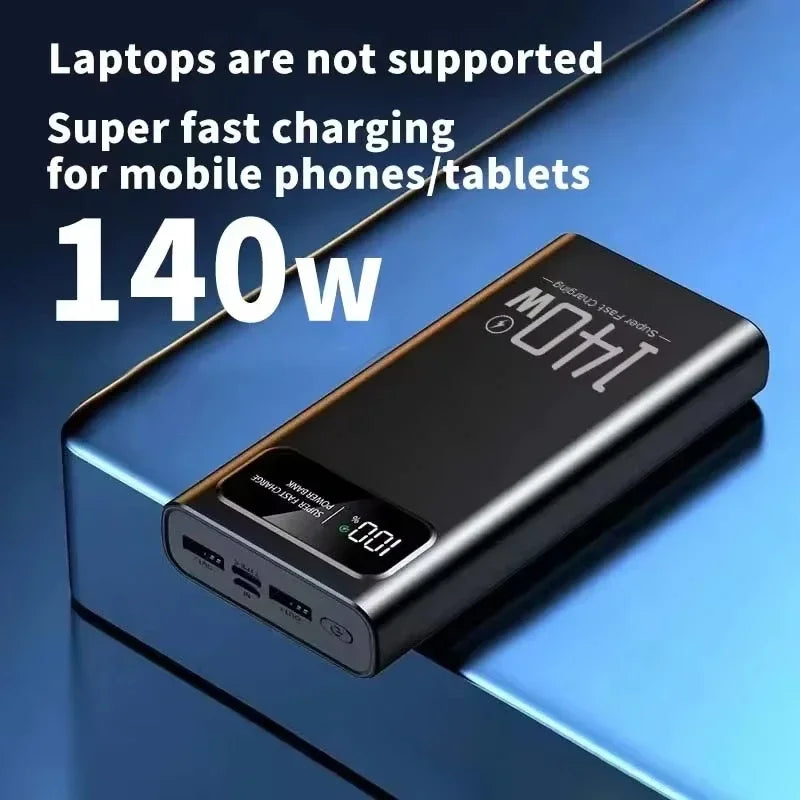 Lenovo 500000mAh High Capacity Power Bank 140W Super Fast Charging Battery Pack LED Digital Display Powerbank For Xiaomi IPhone