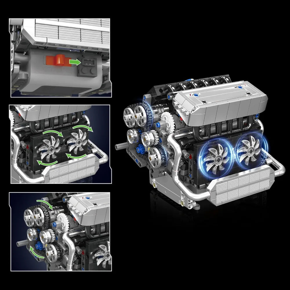 MOULD KING 10213 Tech Car Engine Building Set 744PCS STEM Educational Model for Kids Adults DIY Mechanical Engineering Toy
