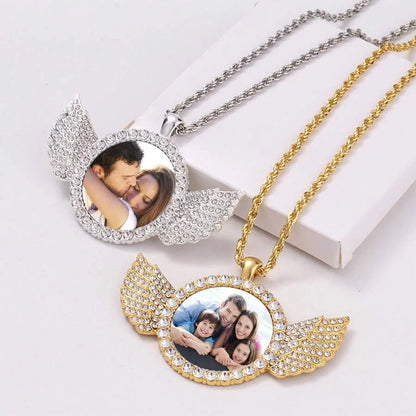 Personalised Heart-Shaped Wings Necklace, Custom Photo Necklace, DIY Gift, Commemorative Present