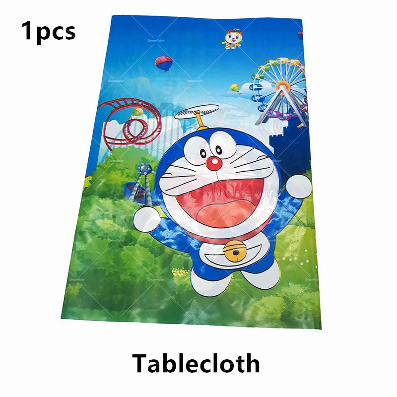 Doraemoned Balloons Cartoon Blue Jingle Cat Party Decoration Supplies Happy Birthday Banner Disposable Tableware Kid Cake Topper