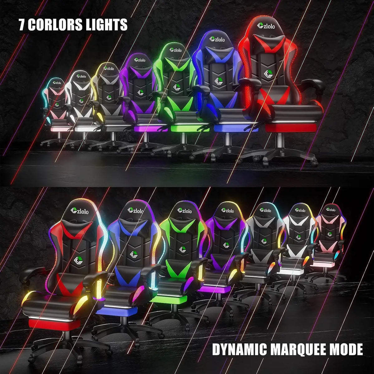 Gaming Chair, Racing Style RGB LED Lights Gaming Chairs for Adults and Kids, Lumbar Massager Gamer Chair, High Back Reclining Co