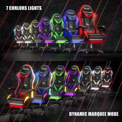 Gaming Chair, Racing Style RGB LED Lights Gaming Chairs for Adults and Kids, Lumbar Massager Gamer Chair, High Back Reclining Co