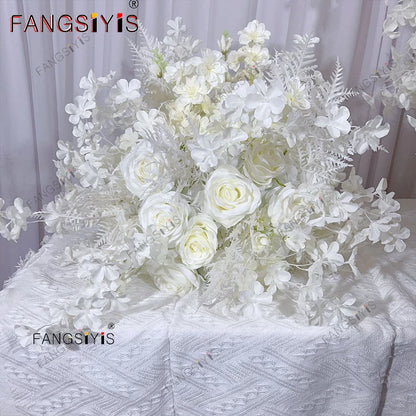 White Rose Hyacinth Table Centerpiece Flower Ball Wedding Backdrop Decor Floral Arrangement Runner Flower Row Event Party Props