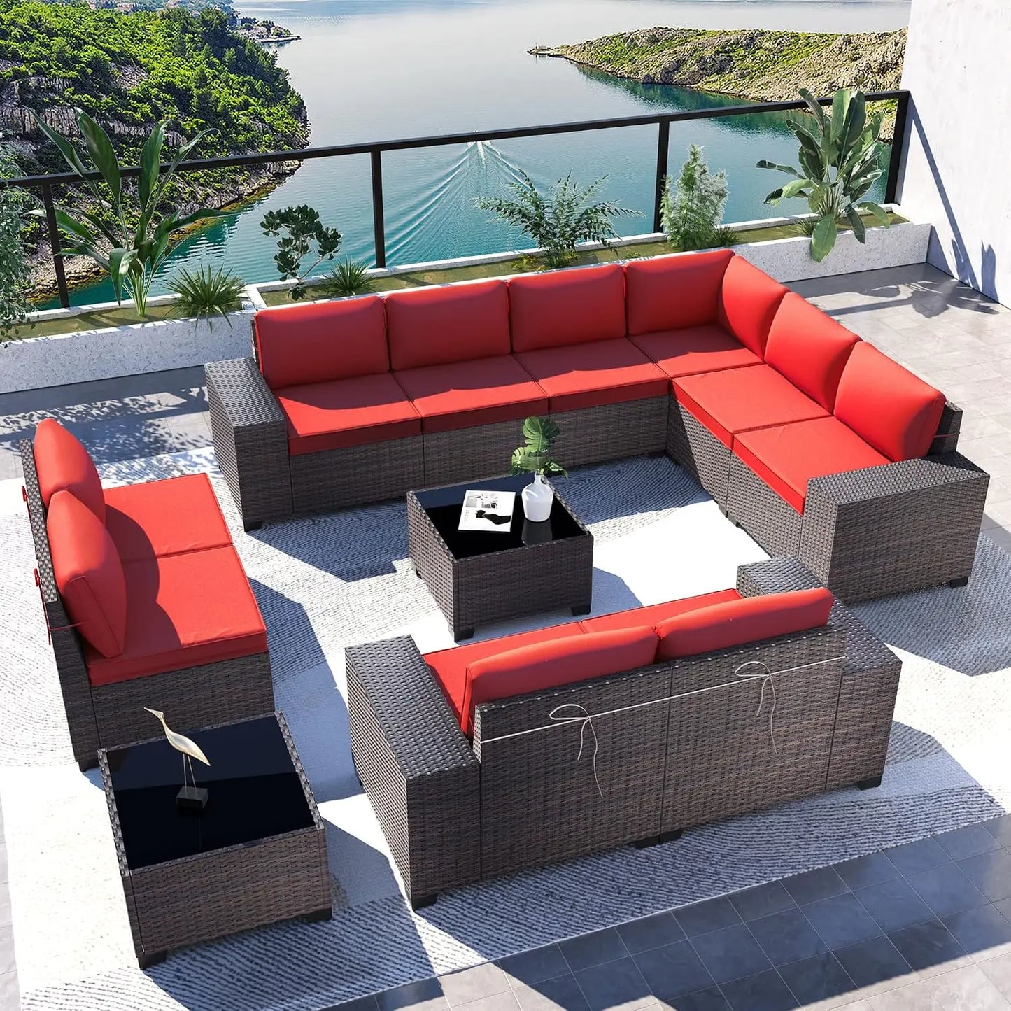12 Piece Patio Furniture Set, Outdoor Wicker Sectional Sofa, Customized