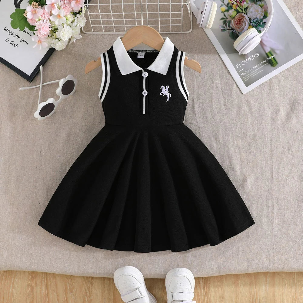 Prowow 0-3Y Baby Sporty Dresses 2025 Sleeveless Polo Dress For Girls Preppy Style Letter Baseball Dress Toddler Girl Clothes