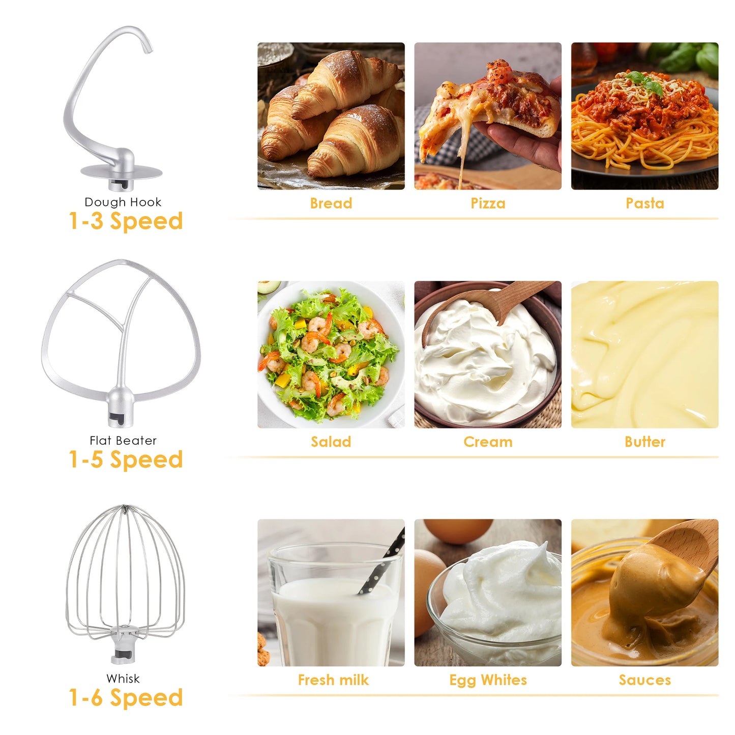 BioloMix 1200W 6L Kitchen Stand Mixer With Quiet DC Motor, 6-Speed, for Blending, Whisking, and Kneading