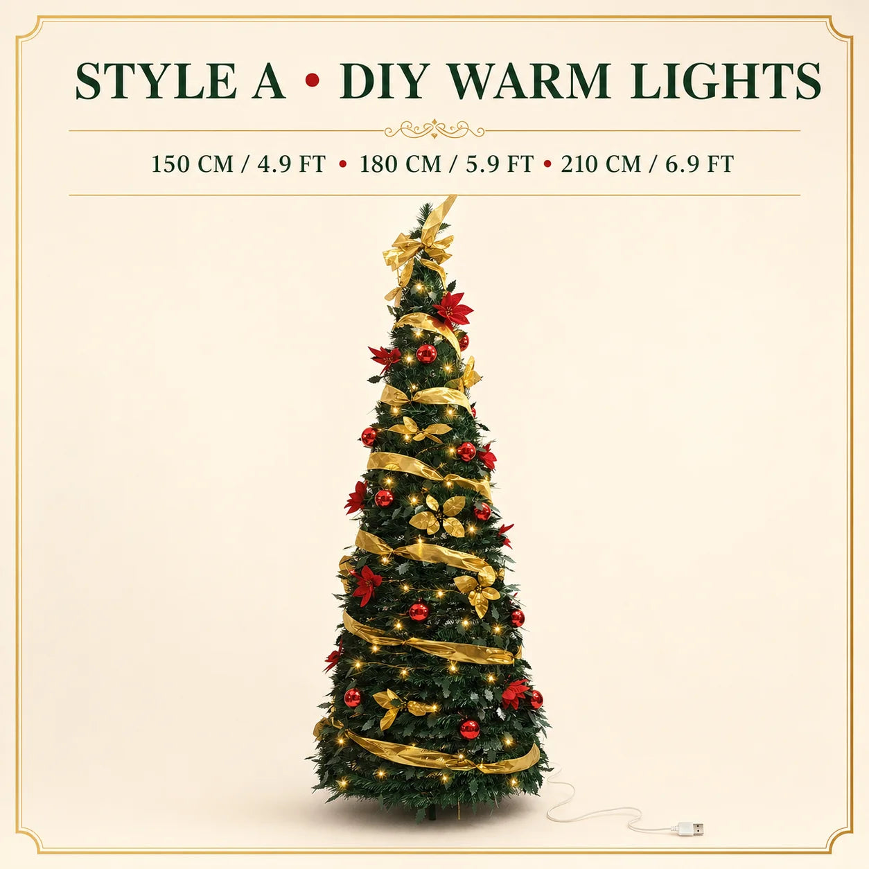 Retractable Foldable Pre‑decorated Christmas Tree with Ornaments Space Saving Storage Xmas Decoration for Holiday Indoor Gift