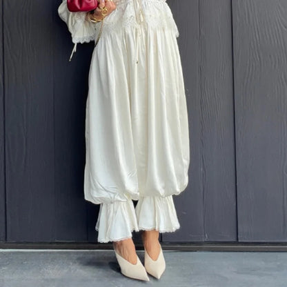 Deep V-Neck Lace Trim Cutout Waist Maxi Dress Elbow-Sleeve Lace Trim Chiffon 2026 Summer Elegant Women Vacation Boho Outfit