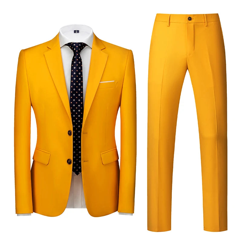 2025 New Solid Two-Button Wedding Suits Set for Men,15 Colors Available Business Casual Slim-Fit Mens Blazer + Pants 2 Piece Set