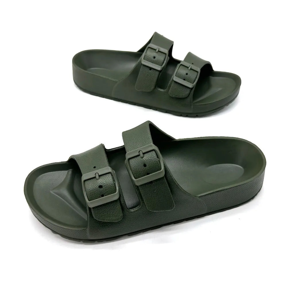 Litfun Women Summer Fashion Slippers 2025 New Outdoor Non-slip Beach Sandals With Double Buckle Indoor Casual Flat House Slides