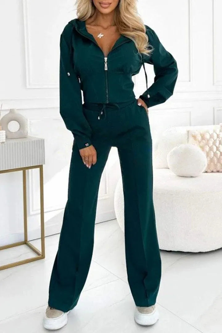 Autumn Casual Solid Sportswear Women Set Fashion Zipper Hooded Sweatshirts Coat & Lace-up Pants Tracksuit New Winter Suit