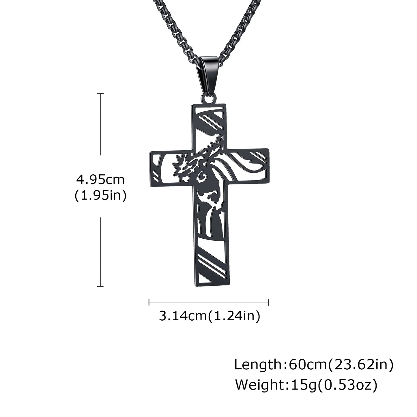 Stainless Steel Cross Necklace Catholicism Jesus Pendant Gold Color Collar Church Prayer Faith Jewelry for Men Women Gift