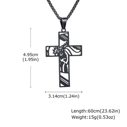 Stainless Steel Cross Necklace Catholicism Jesus Pendant Gold Color Collar Church Prayer Faith Jewelry for Men Women Gift