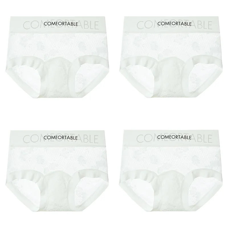4PCS Women Seamless Panties Transparent Briefs Plus Size Lace Antibacterial Panties
