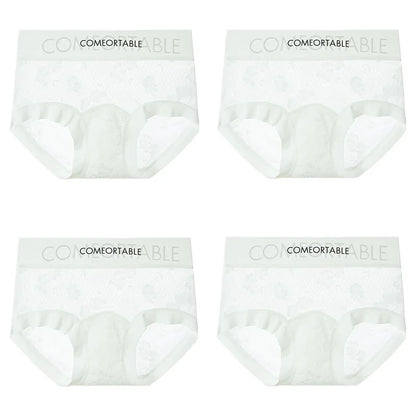4PCS Women Seamless Panties Transparent Briefs Plus Size Lace Antibacterial Panties
