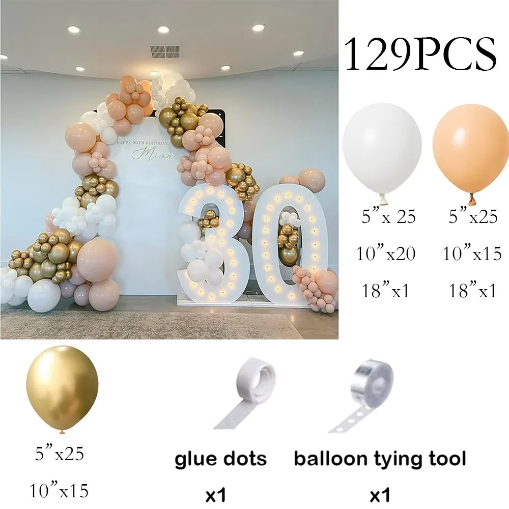 Metallic Gold White Balloons Garland 30th Birthday Party Decor Balloon Arch Kit Wedding Graduation Anniversary Decoration Globos