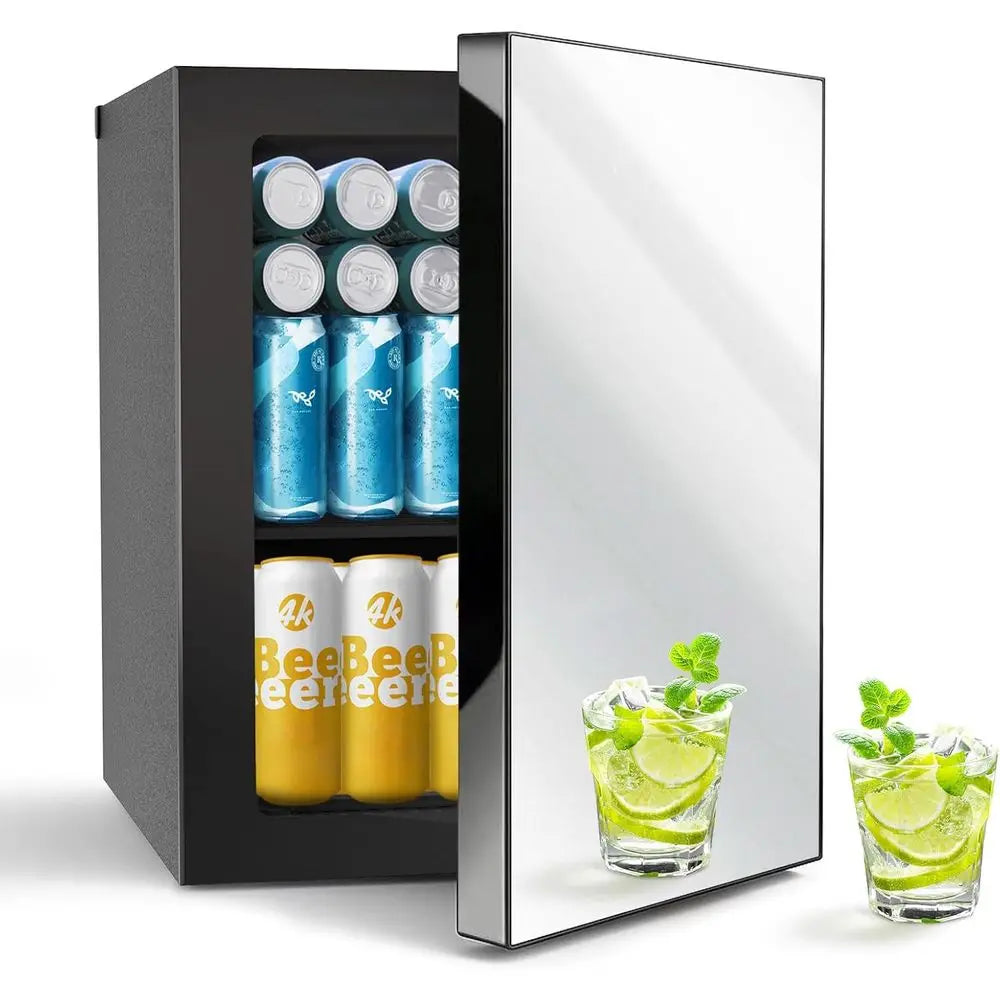 Compact 0.9 Cu.ft Mini Fridge with Mirror and 7-Temperature Control for Personal Use in Bedrooms, Dorms, and Offices