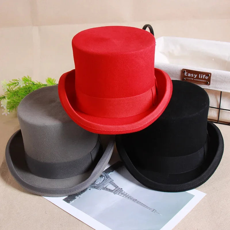 100% Wool Magic Top Hat & President Derby, Felt Jazz Cap & Equestrian Style, Gentleman Formal Hat Collection