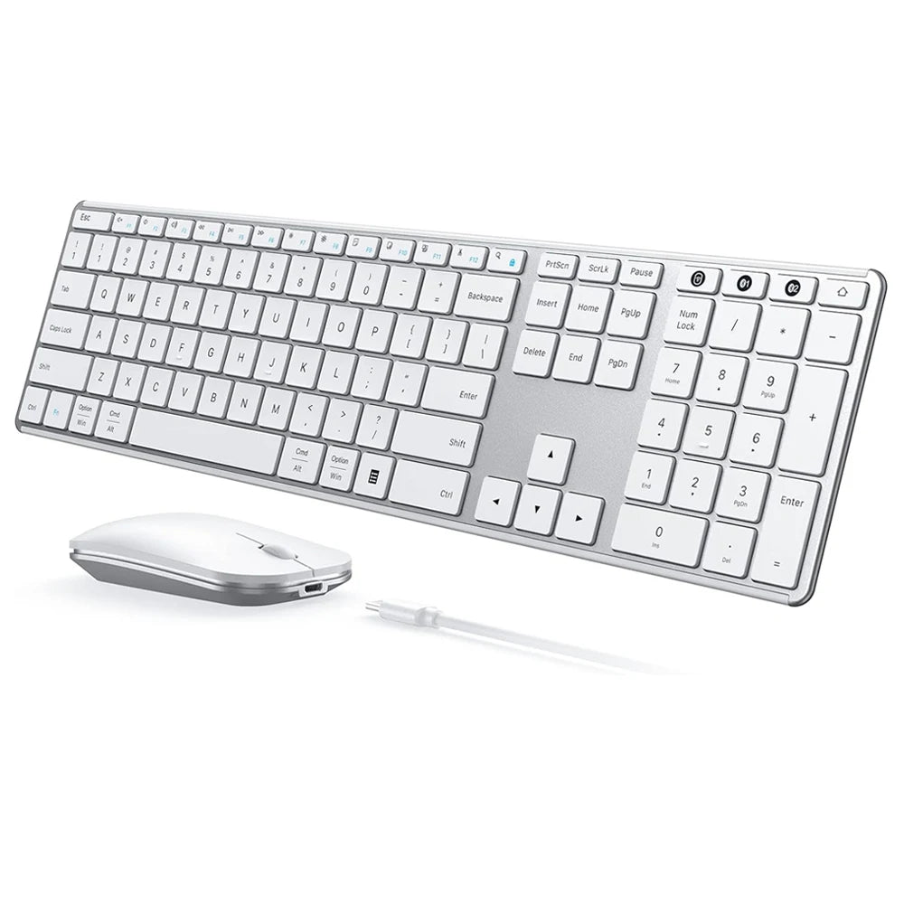 Wireless Bluetooth Keyboard and Mouse Combo Multi-Device Rechargeable Slim Keyboard and Mouse for Win 8 10 MacBook Pro Air iPad
