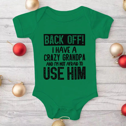 Cute Cotton Baby Bodysuit with "Back Off! I Have A Crazy Grandpa" Print Short Sleeve Baby Girl Boy Jumpsuit Kids Cotton Clothes