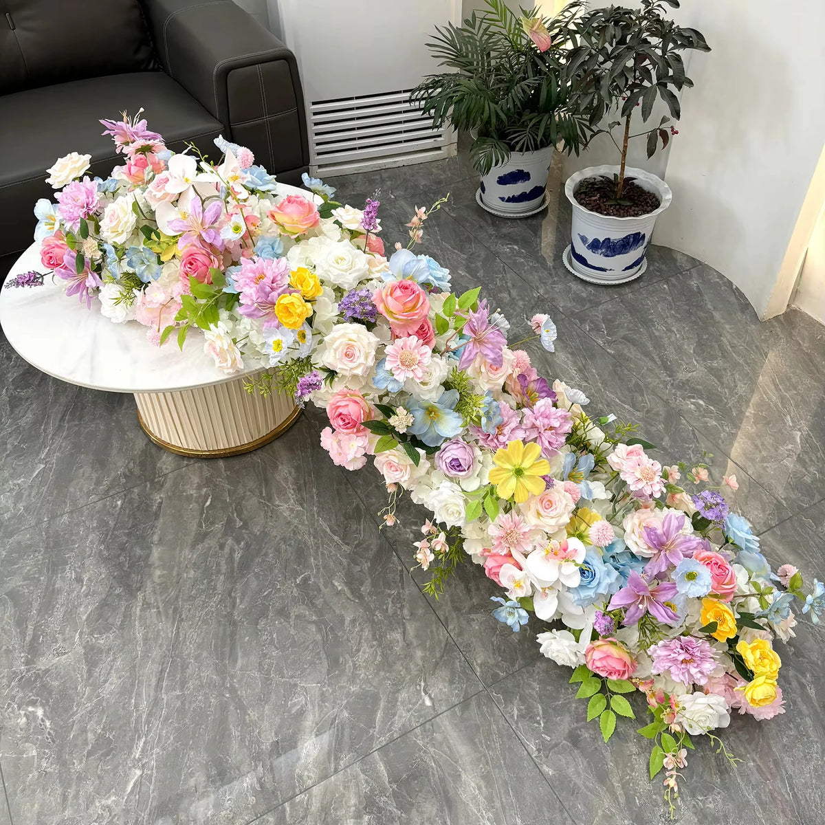 Uflower 2m Luxury Artificial Flowers Wedding Backdrop Table Long Runner Flower Row Floral Backdrop Arrangement Wall Arch Decor