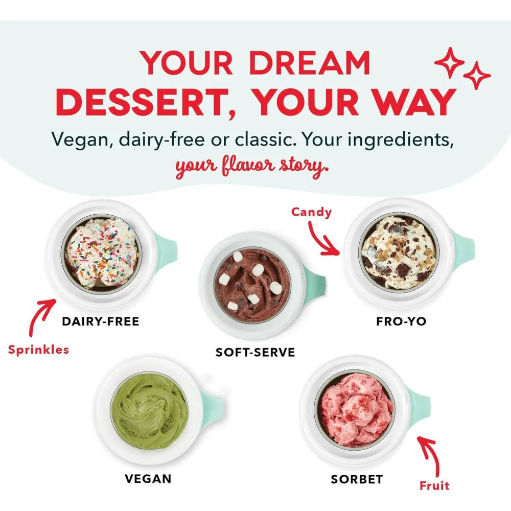 Single Serve Ice Cream Maker for Gelato  Yogurt Sorbet Dessert Easy Use Cleaning Included Aqua Color 1 Bowl