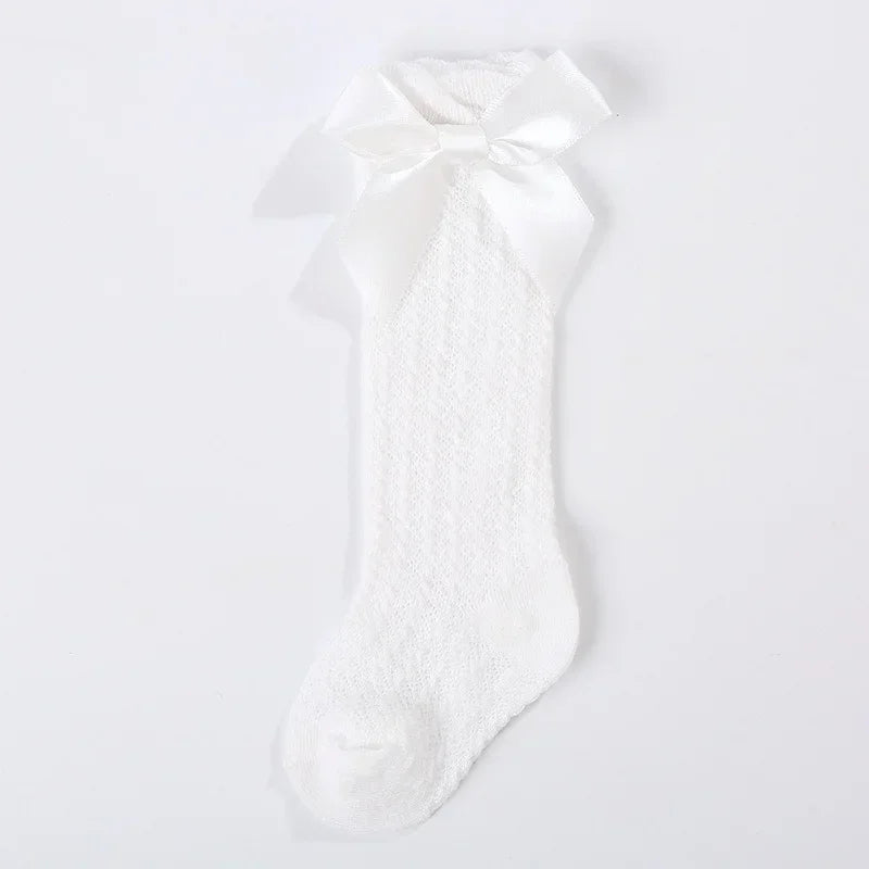 Baby Girl Socks Summer Fall Toddlers Bow Long Sock Kids Knee High Soft Cotton Mesh Bow Decorative Lace Stocking 0-3Year