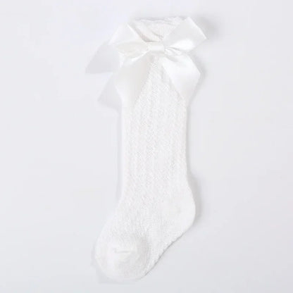 Baby Girl Socks Summer Fall Toddlers Bow Long Sock Kids Knee High Soft Cotton Mesh Bow Decorative Lace Stocking 0-3Year