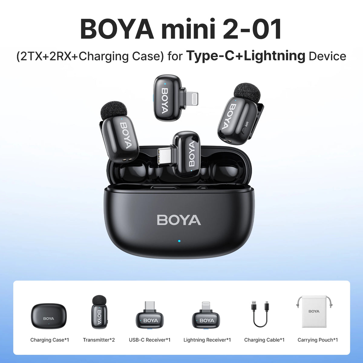 BOYA Mini 2 Wireless Lavalier Microphone AI Noise Reduction Mini Mic for iPhone 6-14/15-17 USB-C Android Phone Video Recording